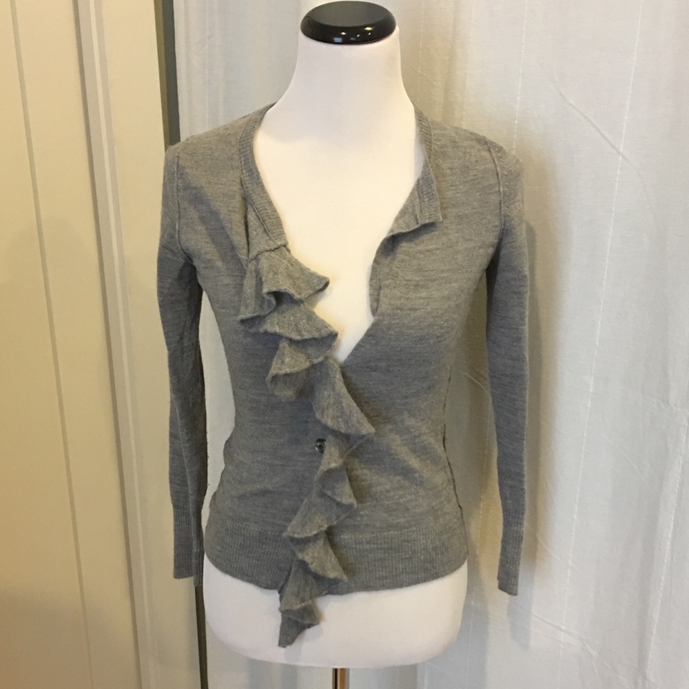 Banana Republic grey ruffle cardigan